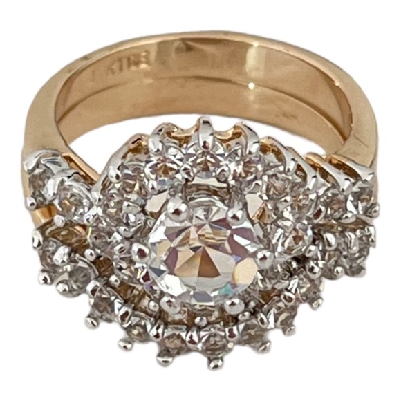 Vintage Jewelry - Vintage Wedding Ring Set Cubic Zirconia 14K Yellow Gold Electroplate Bridal Set
